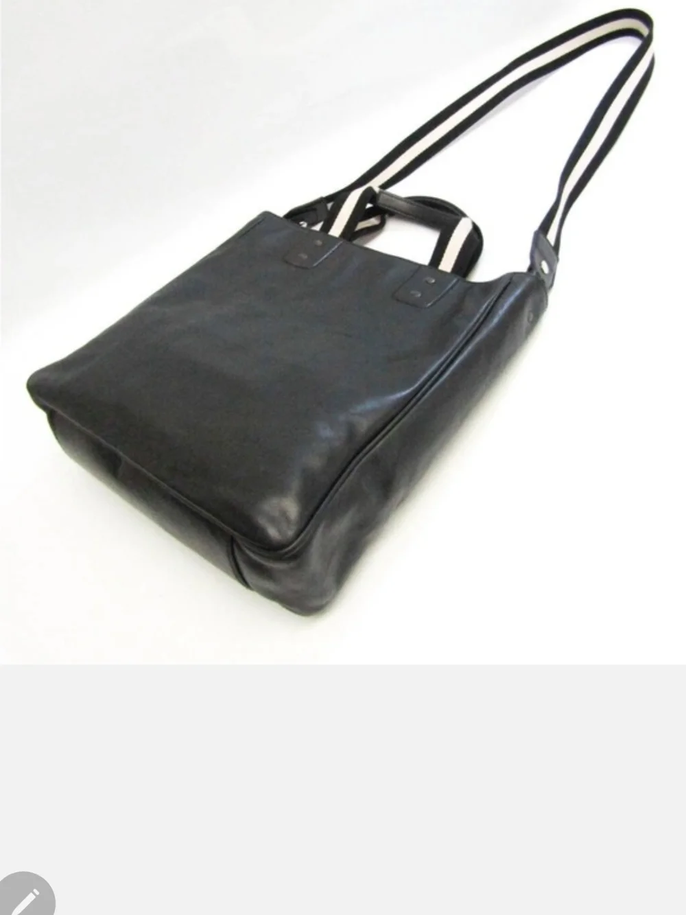 Bally Black Leather Laptop Tote with Contrasting Striped Strap